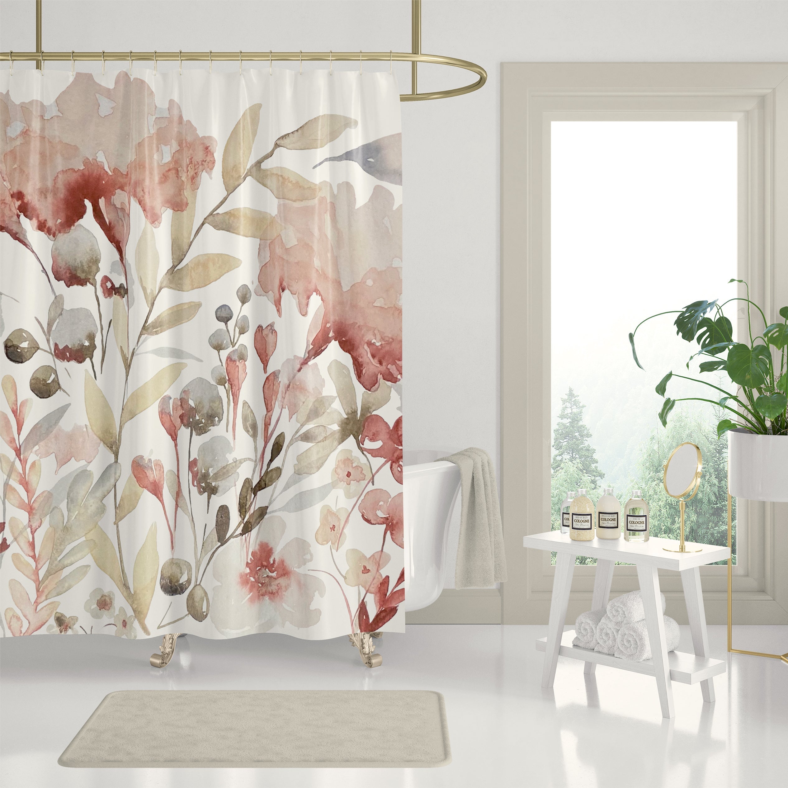 Shower curtains with watercolor art prints
