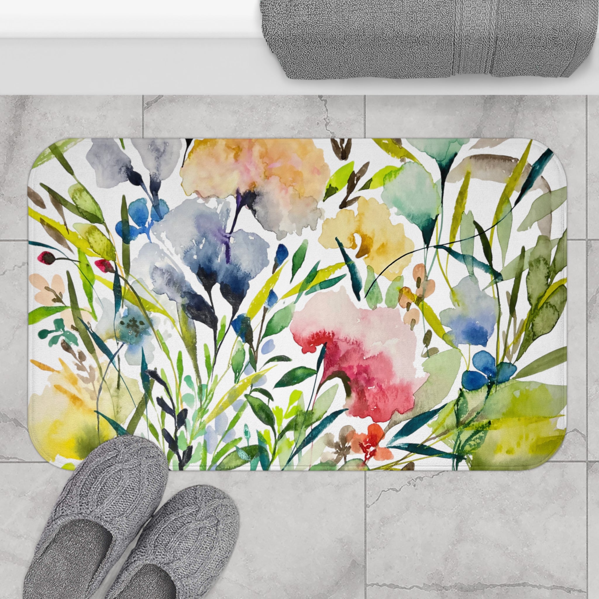 Flowers #4 Botanical Print Anti-Slip Microfiber Memory Foam Bathmat