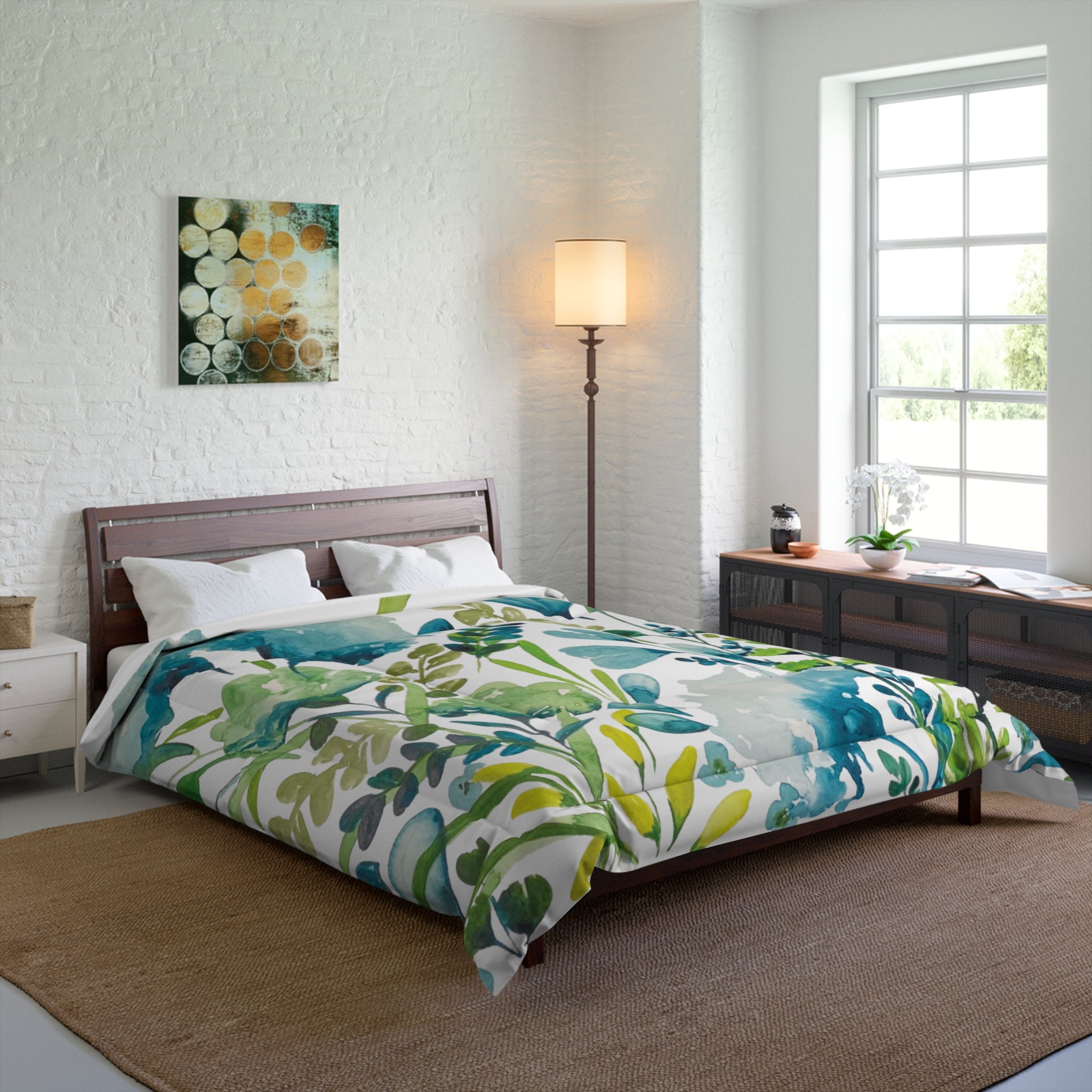 Emerald Green & Turquoise Floral Print on Comforter