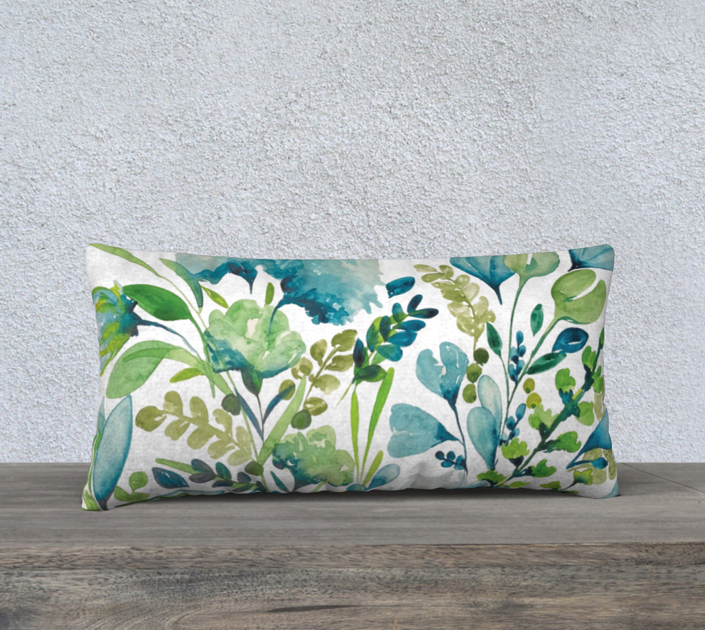 Emerald Green & Turquoise Floral Print on 24x12 inch Lumbar Throw Pillow  Cover