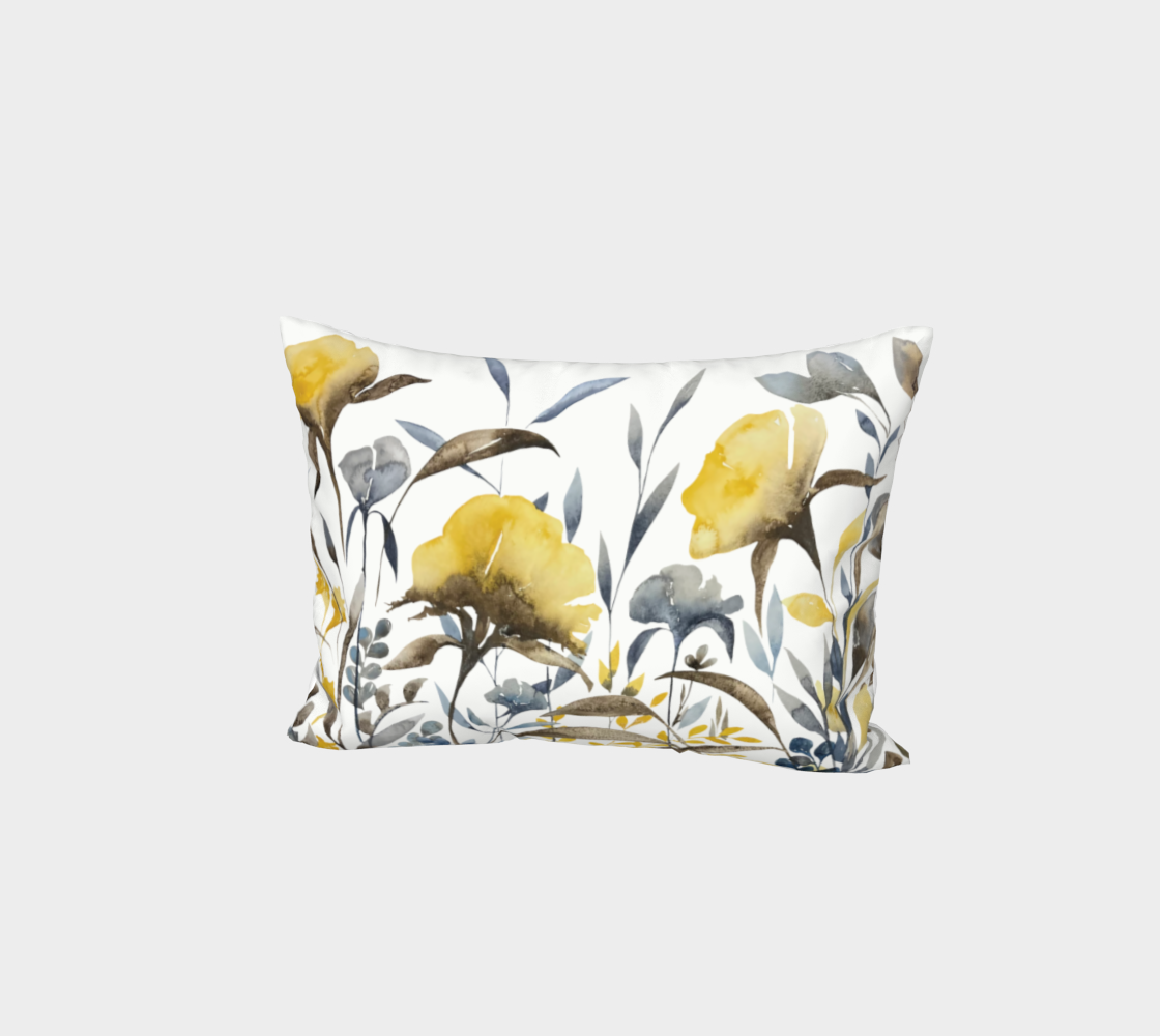 Golden Blue Flowers on Off White Background (F8F8F4) Bed Pillow Sham