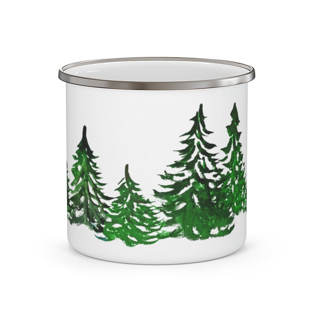 Pine Tree Forest Enamel Camping Mug Watercolor Printed Coffee Mugs 12 Oz Stainless  Steel Gifts for Outdoors, Nature, Evergreens 