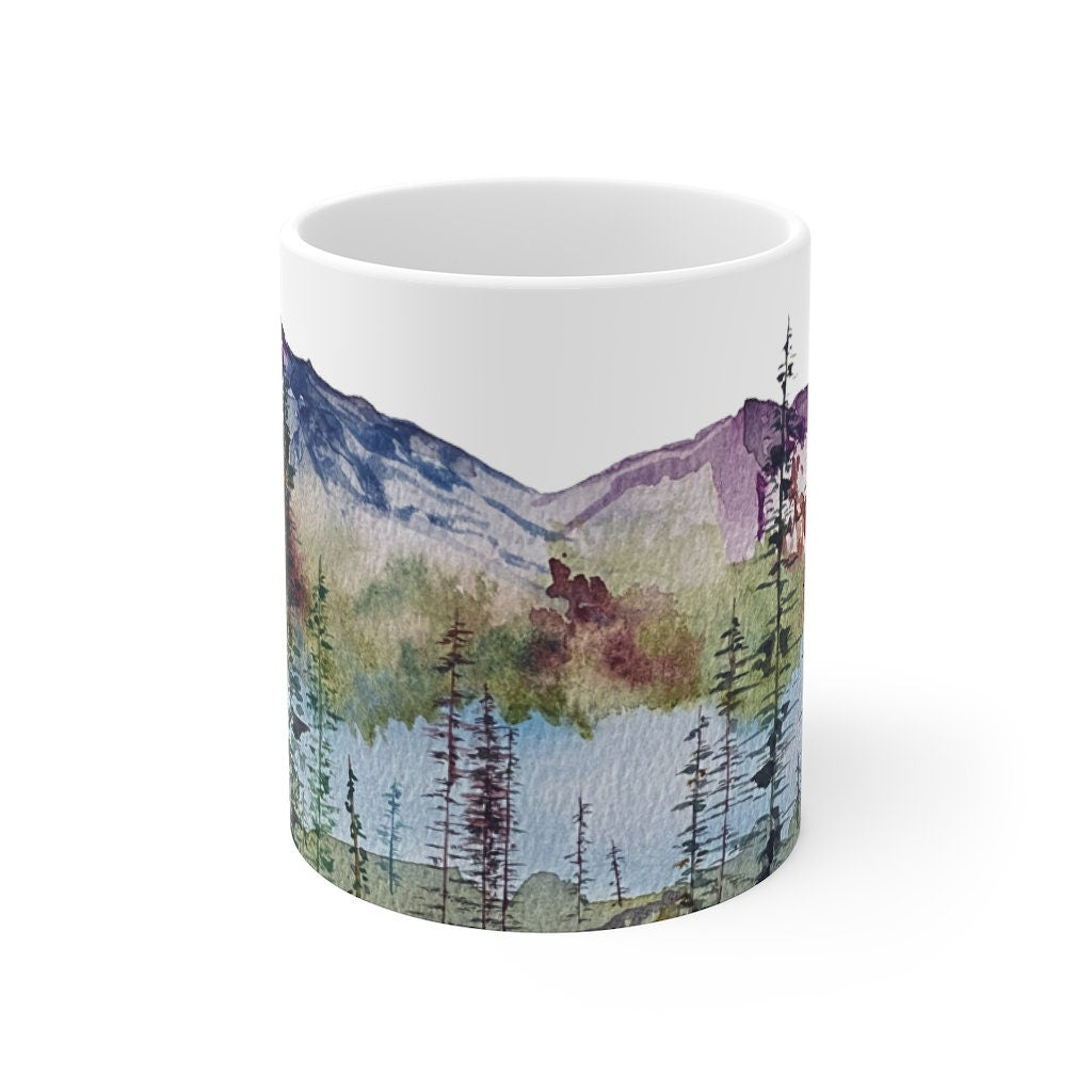 Pine Tree Forest Enamel Camping Mug Watercolor Printed Coffee Mugs